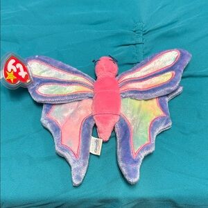 Ty Plush Butterfly in Pink, Purple, and Rainbow Accents, year 1999 , nameFlitter